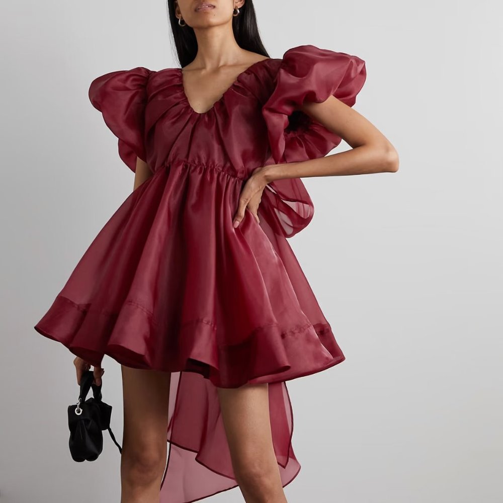NWT AJE Gretta tie-detailed gathered organza mini dress burgundy AU 4 / US 0
